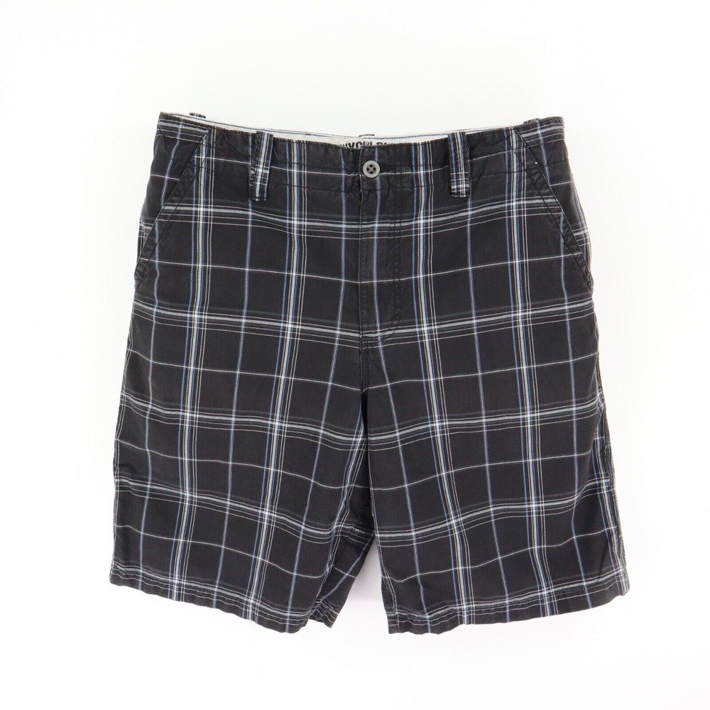 Canyon River Blues Chino Shorts Mens 38 Black Plaid 100% Cotton Pockets Everyday
